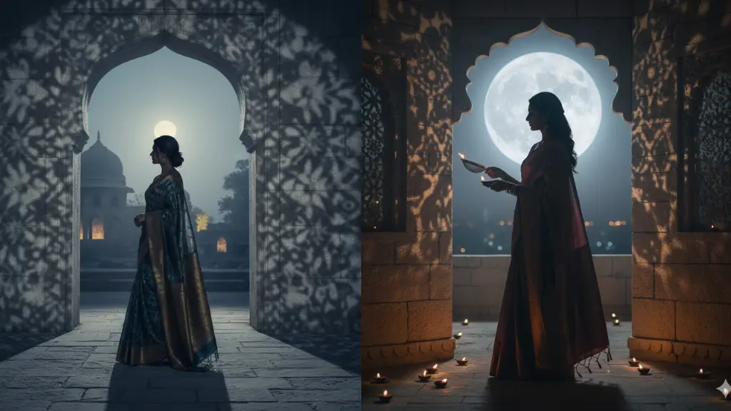 AI Image Prompts Silhouettes, Moon Beams, Ethnic Textures & Shadow Play