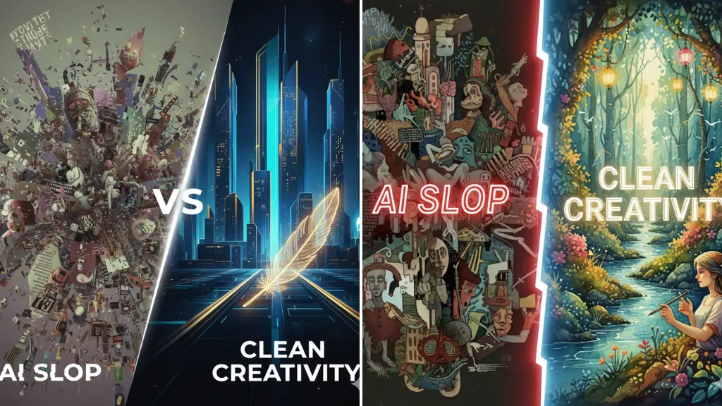 DALL·E Prompts for Posters “AI Slop vs Clean Creativity”