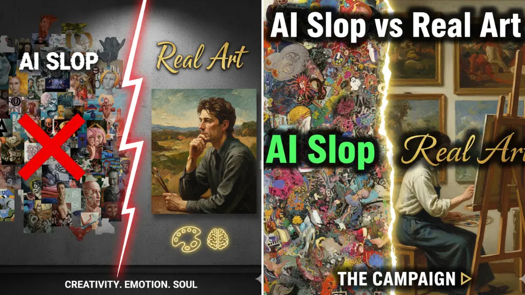 DALL·E Prompts for Visuals on “AI Slop vs Real Art” Campaigns