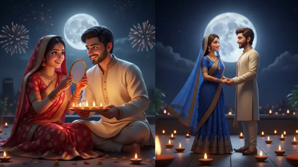 Gemini AI Prompts Create Karwa Chauth Couple Avatars in 3D Style