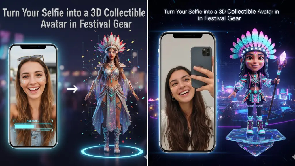 🌟 Gemini AI Prompts: Turn Your Selfie into a 3D Collectible Avatar in Festival Gear