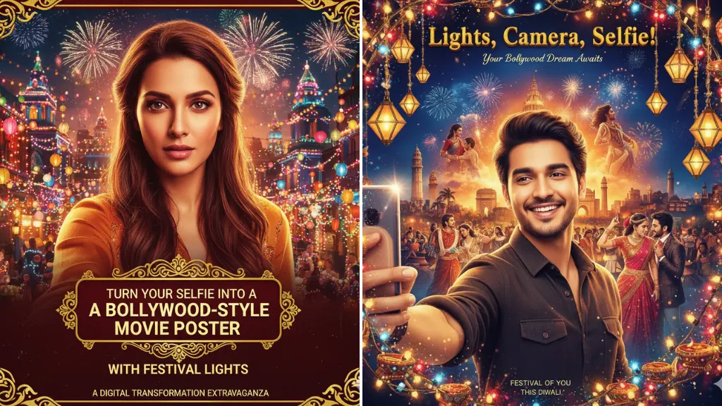 Gemini AI Prompts Turn Your Selfie into a Bollywood-Style Movie Poster with Festival Lights