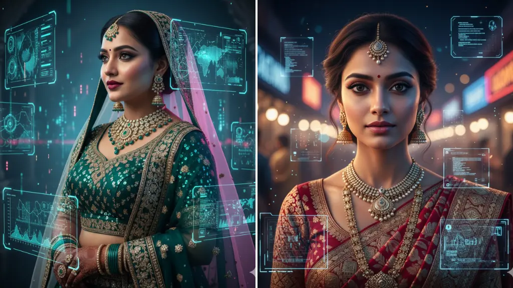 Leonardo AI Prompts High-Realism Portraits in Ethnic Attire + Ambient Tech Glow