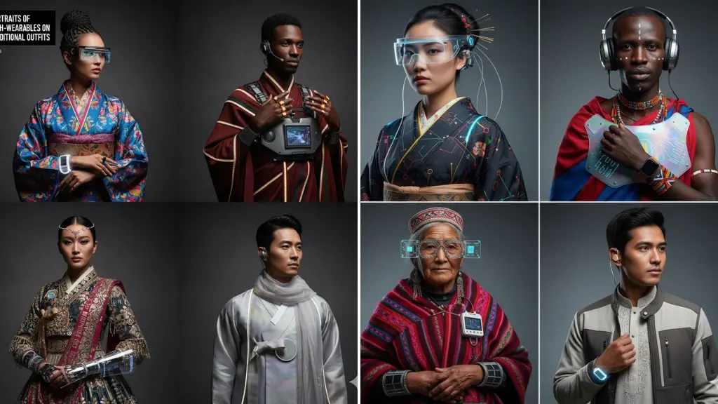 Leonardo AI Prompts Portraits of Tech-Wearables on Traditional Outfits