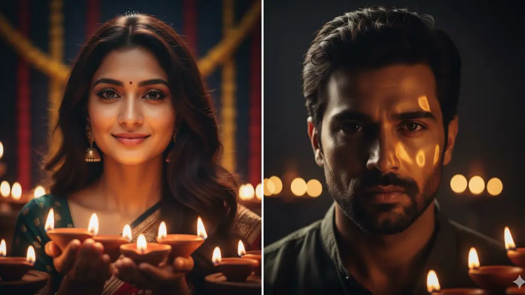 Leonardo AI Prompts for Cinematic Portraits with Diya Glow & Rim Light