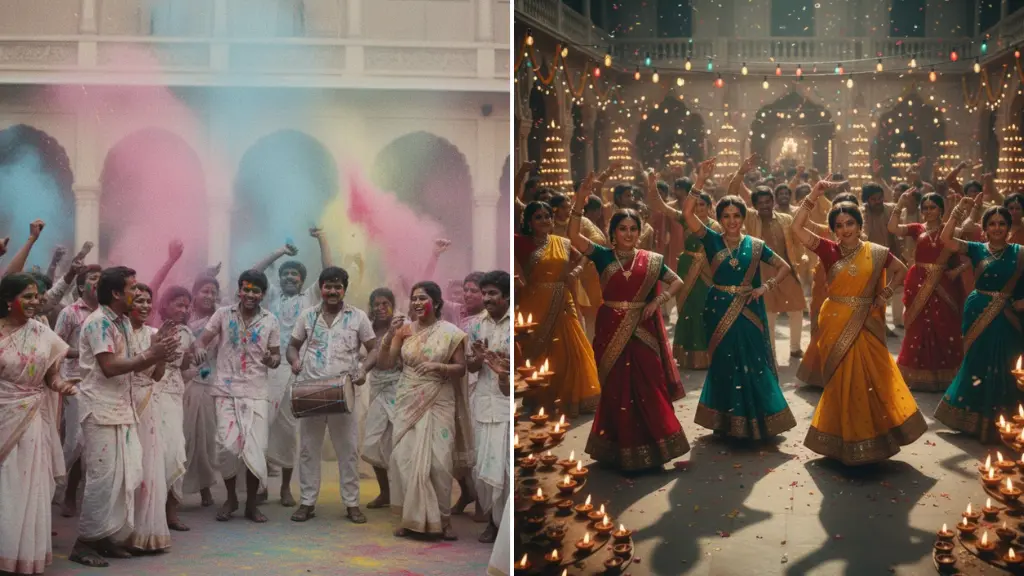 MidJourney Prompts for Retro Bollywood Festival Scenes