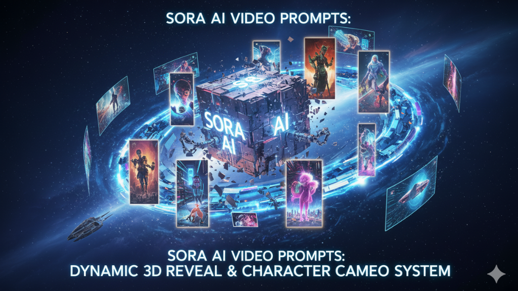 Sora AI Video Prompts Dramatic 3D Reveal Transitions & Cameos