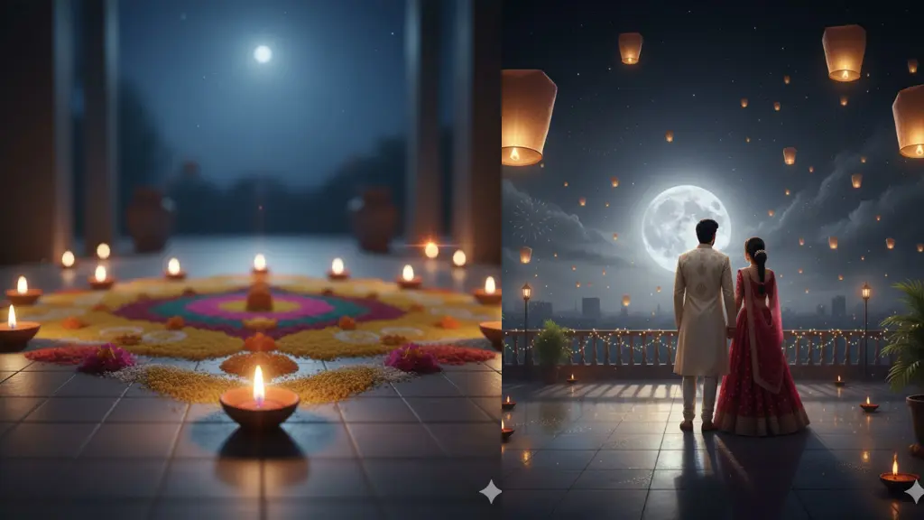 Sora Video Prompts Diwali Candle Flicker & Moonrise Transitions