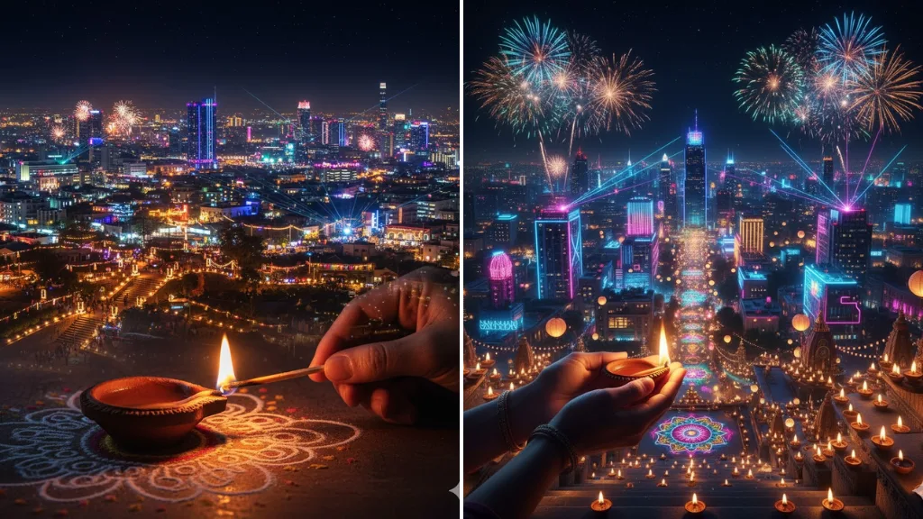 Sora Video Prompts Time-Lapse from Diya Lighting to City-Scale Festival Glow