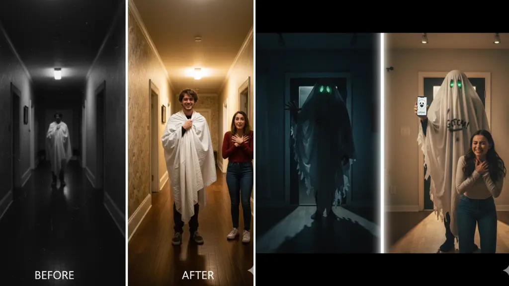 Sora Video Prompts for Prank Reveal Clips Dark Frame to Truth